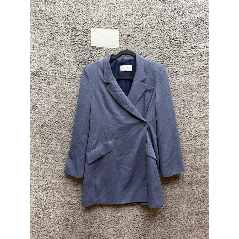 Aritzia Babaton Textured Asymmetrical Wrap Blazer Jacket Blue Womens Size 4